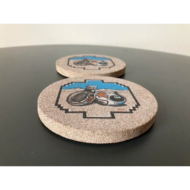 Barware Cocktail Drink Coasters With Sandstone Pottery Design, Set of 2 For Sale - Image 4 of 12