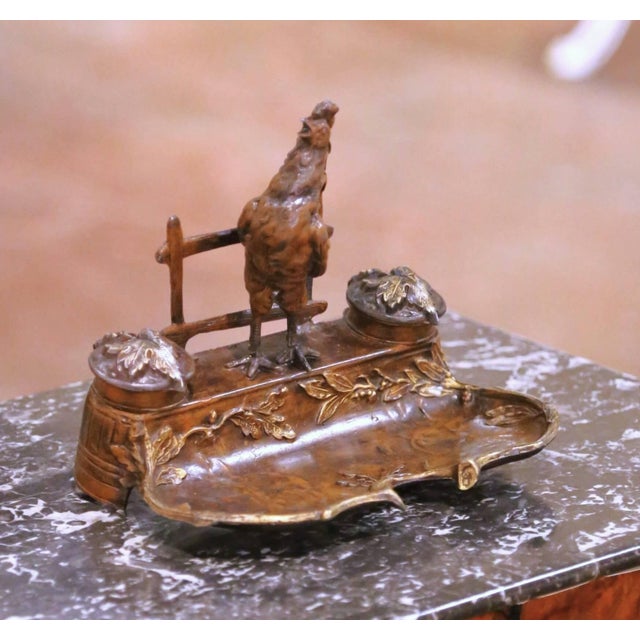 Decorate your desk or study with this elegant antique French figural inkwell, crafted circa 1870. The composition features...