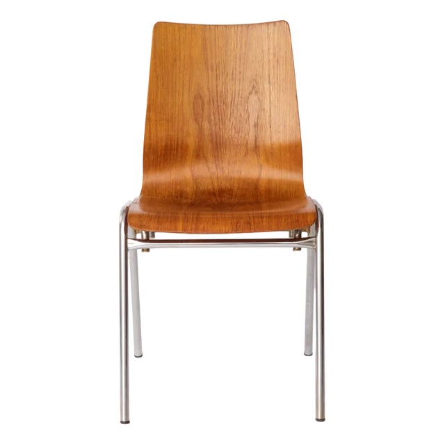 Vintage German Teak and Metal Stacking Chair, 1970s For Sale
