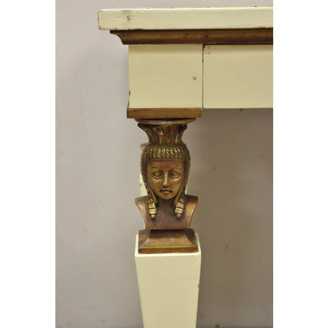 Early 20th Century Antique Egyptian Revival Empire Style Leather Top Figural 3 Drawer Console Desk For Sale - Image 5 of 13