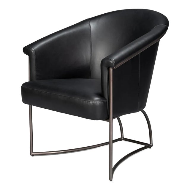 Black Leather Tub Chair For Sale