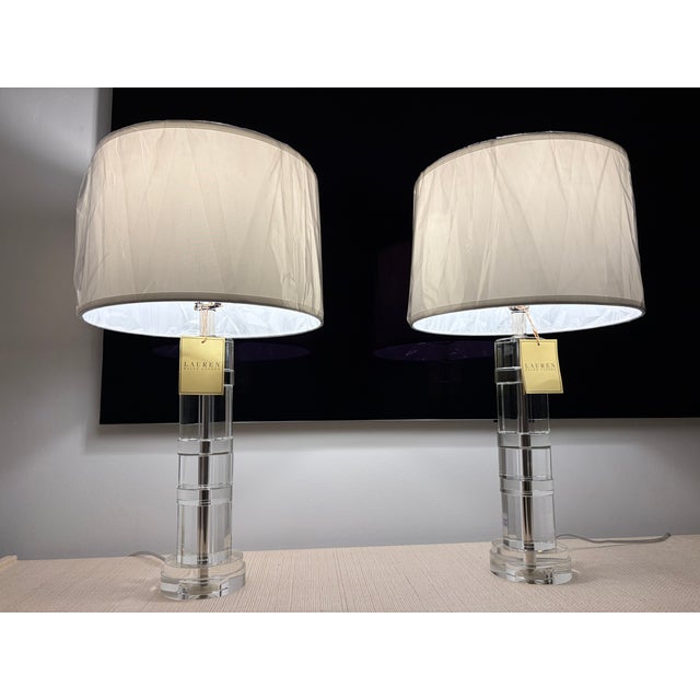 Transparent Ralph Lauren Farrah Crystal Column Table Lamps - A Pair For Sale - Image 8 of 15