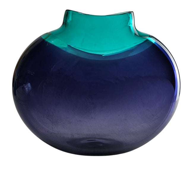 Amethyst Maureen Williams Signed Australian Studio Art Glass Vase Teal/Amethyst 8" For Sale - Image 8 of 9