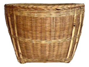 1960's Asian Wicker and Bamboo Basket Made in the People's Republic of China
