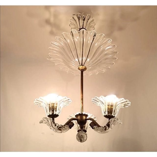 Vintage Cristallo Collection Murano Glass Ceiling Light from Barovier & Toso, 1930s For Sale - Image 10 of 12