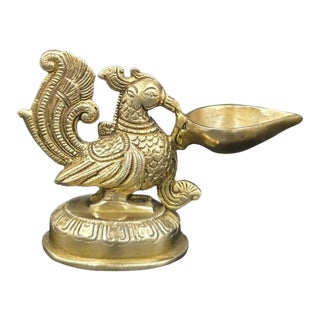 Handcrafted Brass Peacock Oil Lamp-Diya-Deepam For Sale