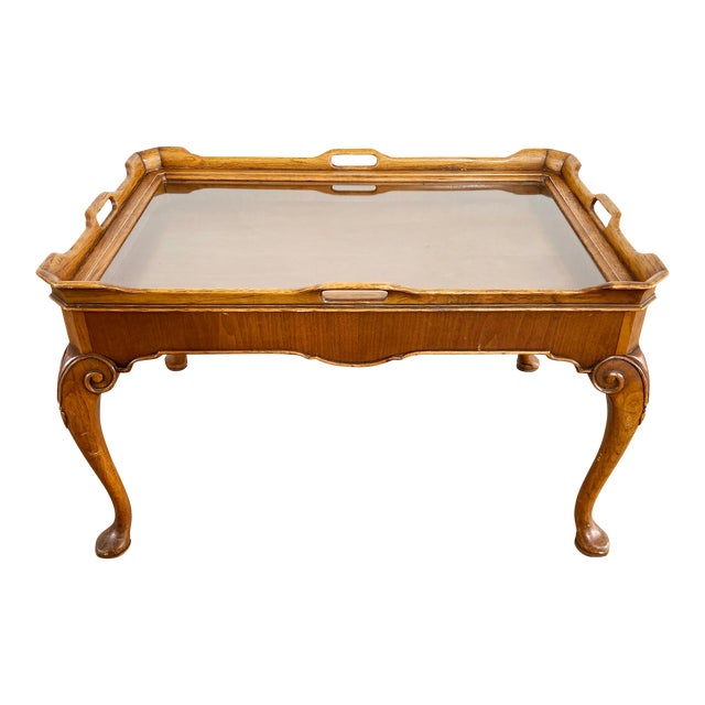 Vintage Queen Anne Style Tray Top Coffee Table With Display Chairish