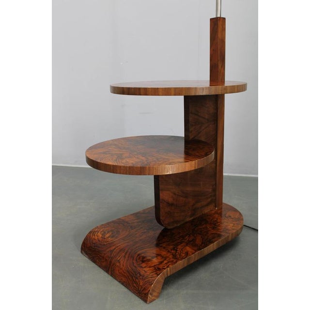 Art Deco Floor Lamp with Shelves in Glass, Walnut, and Metal, Czechoslovakia, 1930s For Sale - Image 6 of 13
