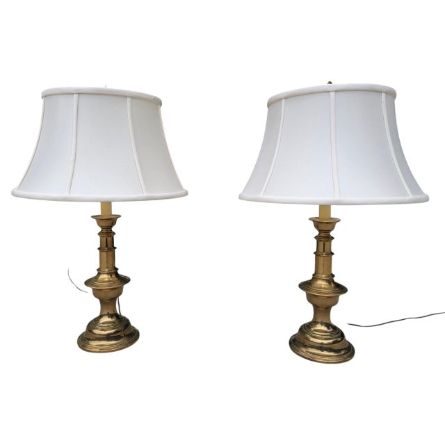Brass Mid 20th Century Solid Brass Stiffel Office Desk Lamps- A Pair For Sale - Image 8 of 16