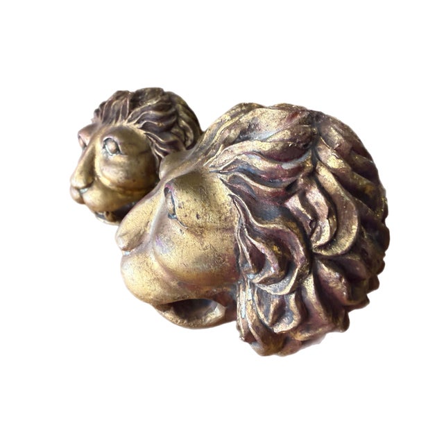 Gold Pair of Vintage Gilt Lion Head Sculptures, Italian Neoclassical Style For Sale - Image 8 of 13
