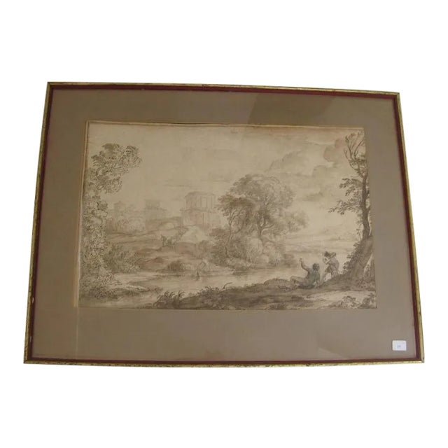 17th Century Landscape Ink Wash For Sale