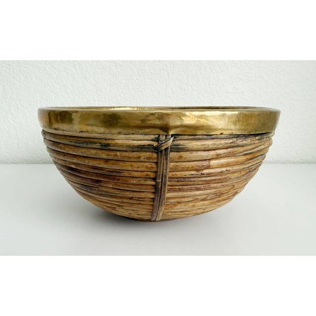 Gabriella Crespi 1970s Gabriella Crespi Brass and Split Reed Basket Bowl, Attributed For Sale - Image 4 of 10