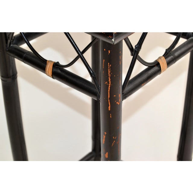 Vintage Brighton Chinoiserie Rattan Bamboo Stand, Side or End Table, Column 1970 For Sale - Image 9 of 13