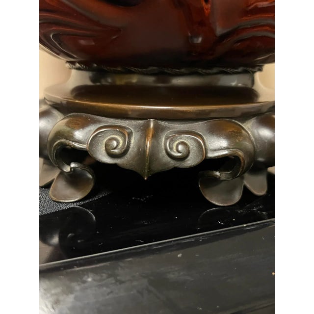 1920s Rene Lalique "Sophora" Amber Glass & Bronze Mounted Table Lamp Circa 1926 For Sale - Image 5 of 13