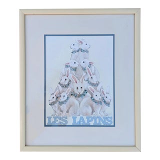Vintage "Les Lapins" Bunnies Framed Lithograph Signed For Sale