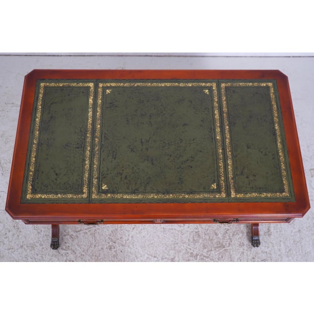 English Leather Top Yew Wood Writing Desk For Sale - Image 9 of 17