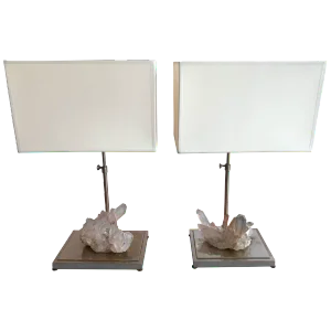 Rock Crystal Quartz Lamps, France, 1970s - a Pair