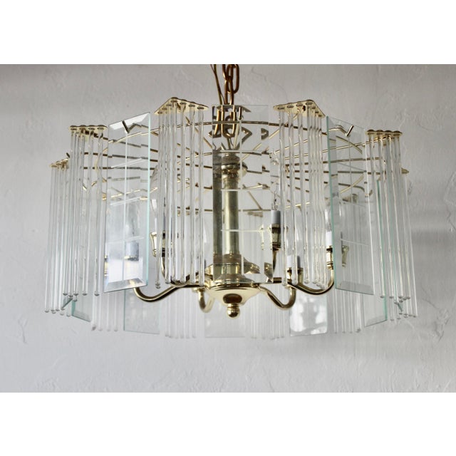 Metal 1970s Sciolari Style Glass Rod Beveled Glass Panel Chandelier For Sale - Image 7 of 18