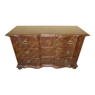 Vintage French Country Italian Parquet Wood Top Serpentine Dresser Sideboard For Sale