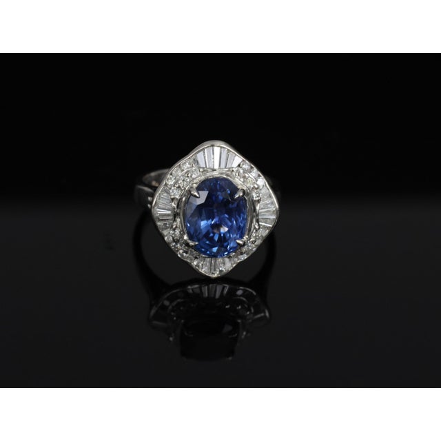 Late 20th Century 4.26ct Gia Ceylon Cornflower Blue Sapphire 0.71ct Diamond Platinum Ring Size 6.5 For Sale - Image 12 of 18