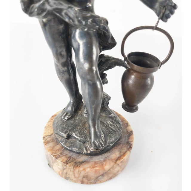 Metal Silvered Metal Figure of a Boy Carrying Water For Sale - Image 7 of 11