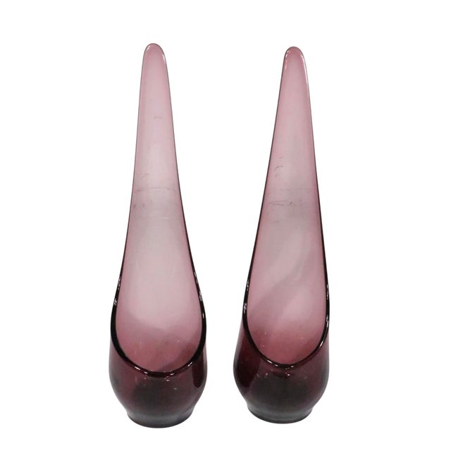 Pair of Mid 20th Century Purple Viking Glass Company Taperglow Glass Candlesticks For Sale In New York - Image 6 of 11
