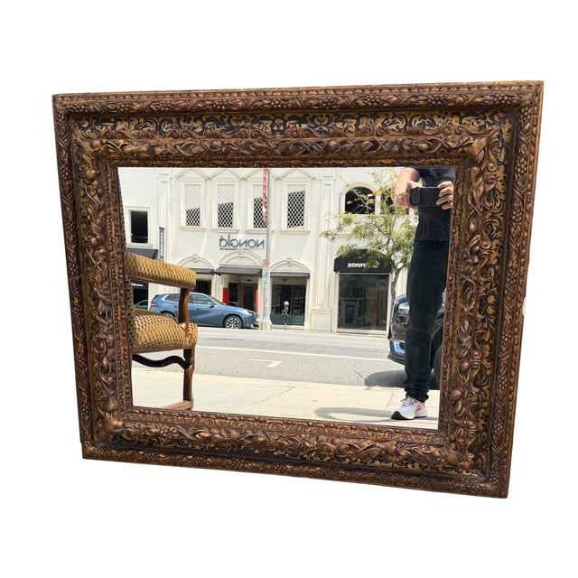 Antique Regency Style Black & Gold Chinoiserie Mirror.
