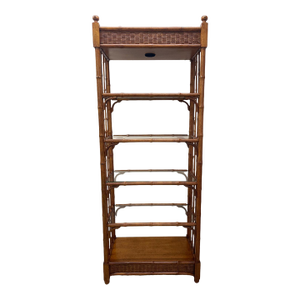 Vintage Faux Bamboo Etagere Shelving Unit Mid Century Boho Chic Display Shell
