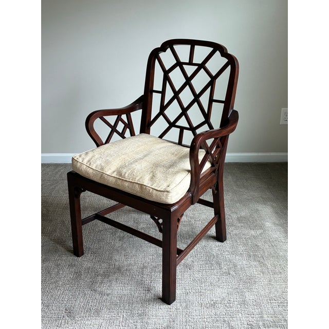 Wood Late 20th Century Attributed to Ralph Lauren Home Chinese Chippendale Style Caned Armchair For Sale - Image 7 of 10