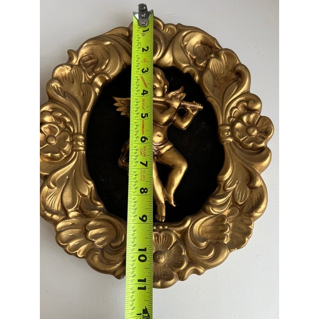 Vintage Ardco Cherub Wall Plaques Gold Rococo Putti Art Set of 2 Hollywood Regency Decor Black Velvet Japan For Sale - Image 11 of 12