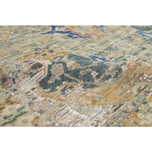 Artisan Collection Handmade Indian Wool & Silk Rug in Green With Floral Design For Sale - Image 9 of 9