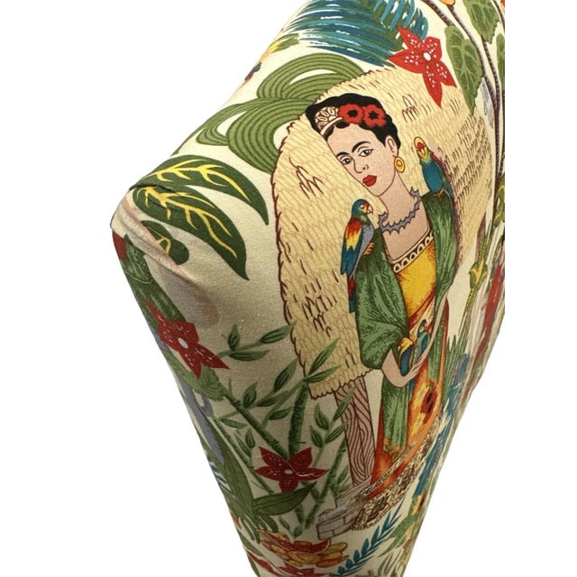 Mexican Vintage Hacienda Chair With New Frida’s Garden Fabric Upholstery in Springtime Colors For Sale - Image 3 of 7