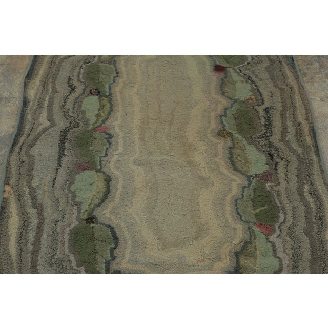 Rug & Kilim Antique Hooked Rug With Leaf Design in Pastel Green Tones - Rug & Kilim For Sale - Image 4 of 8