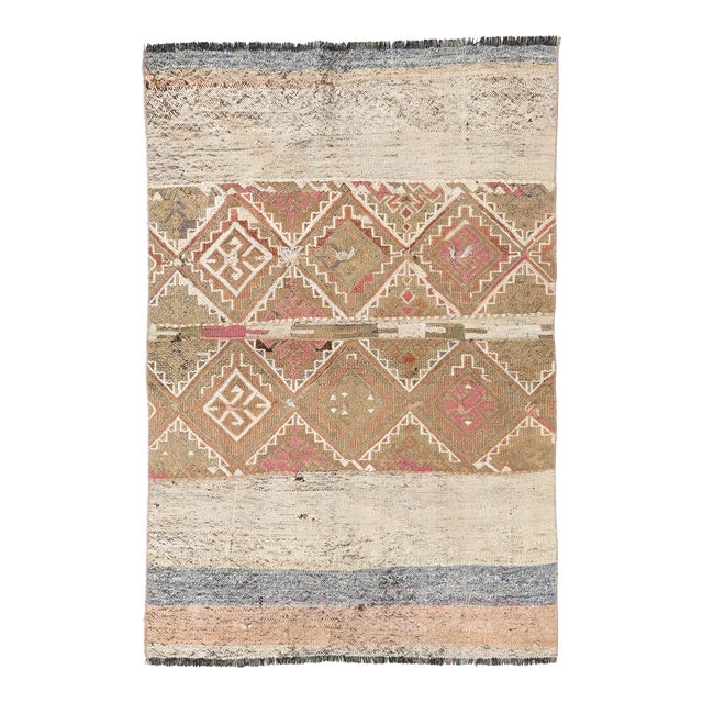 Decorative Small Vintage Kilim Rug - 3`3″ X 4`11″ For Sale
