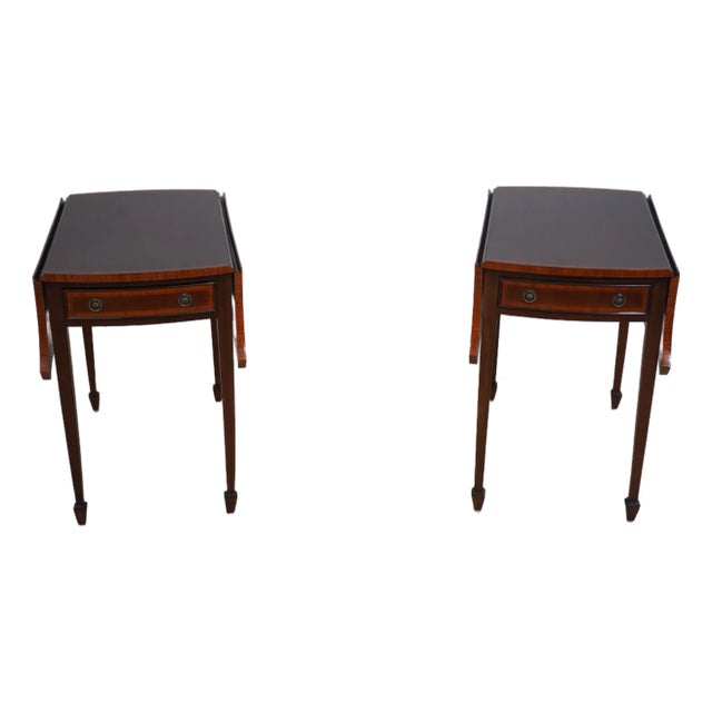 Pair Banded Mahogany Dropleaf Pembroke Lamp Tables For Sale