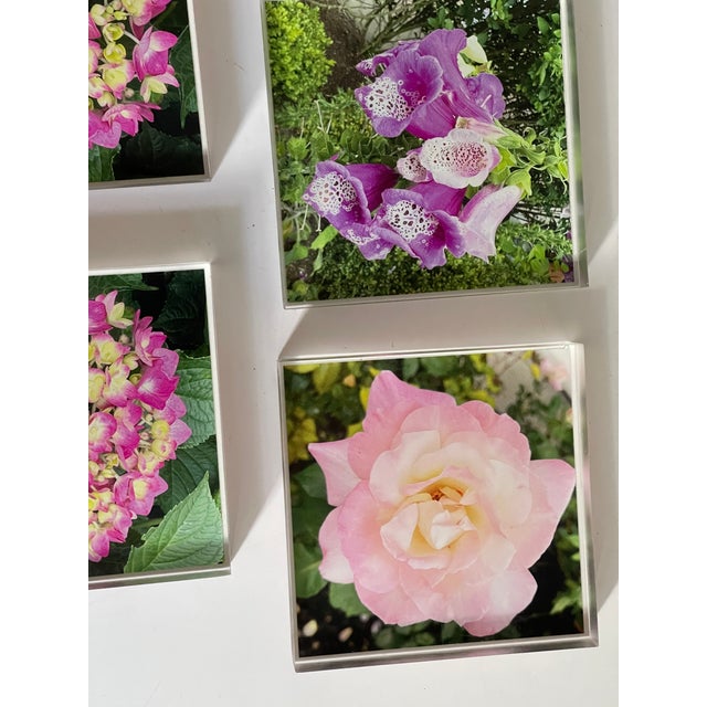Shabby Chic 1970s Lucite Coasters Blocks Blooming Florals Roses For Sale - Image 3 of 6