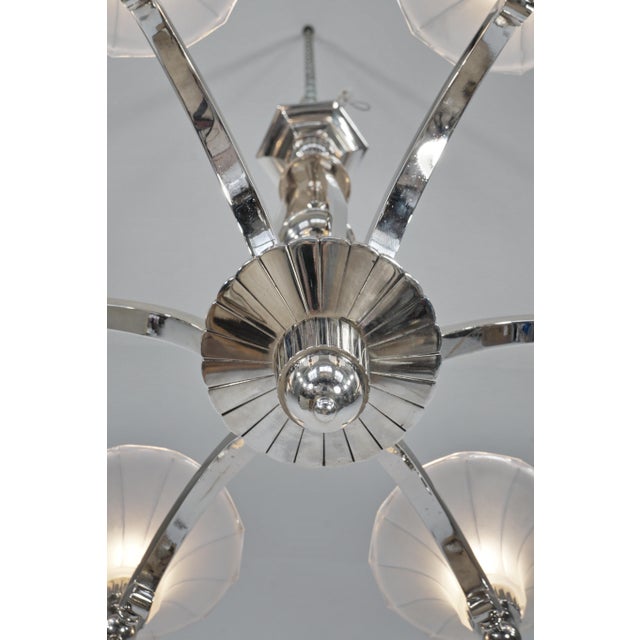 Silver 1930s Petitot & Degue French Art Deco Modernist 6-Armed Chandelier For Sale - Image 8 of 13