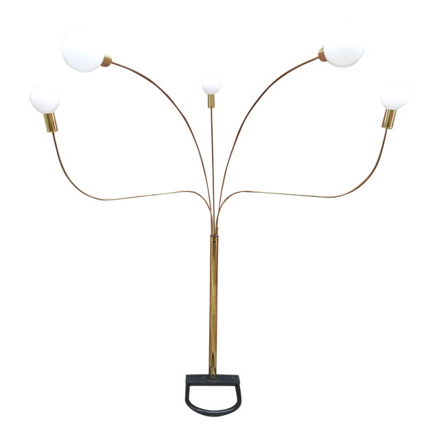 Vintage Brass 5 Globe Hydra Bent Arm Arc Floor Lamp