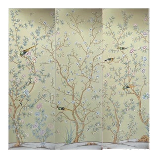 Chinoiserie Hand Painted Floral Mural Wallpaper - 3 Panels For Sale