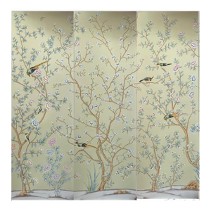Chinoiserie Hand Painted Floral Mural Wallpaper - 3 Panels