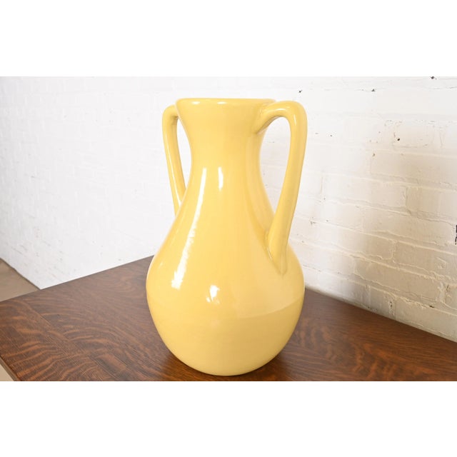 Mid-Century Modern Robinson Ransbottom of Roseville Arts & Crafts Large Yellow Glazed Handled Art Pottery Jug or Vase, 1930s For Sale - Image 3 of 12