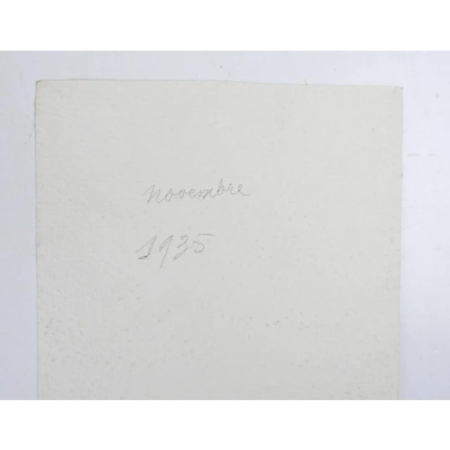 Small 1935 french watercolor on paper landscape painting of autumn trees alongside a river bank. Unsigned, dated on verso....