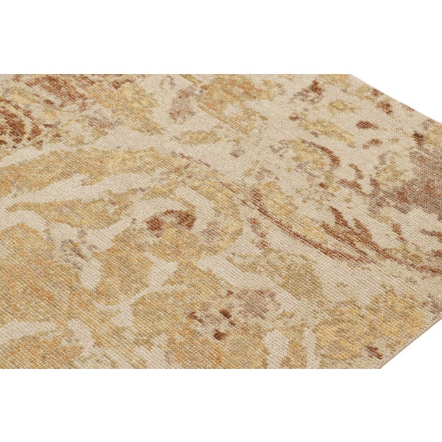 Rug & Kilim’s Distressed European Rug in Beige-Brown & Gold Florals For Sale In New York - Image 6 of 8