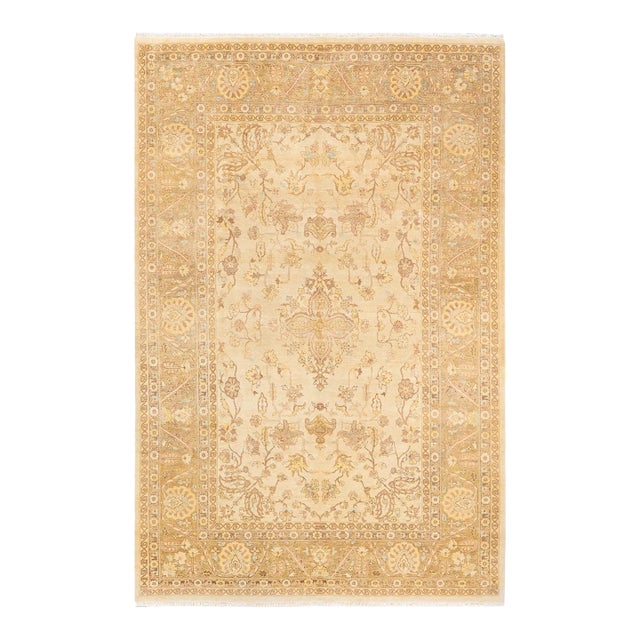 Mogul, One-of-a-Kind Hand-Knotted Area Rug - Ivory, 6' 1" x 9' 3" For Sale