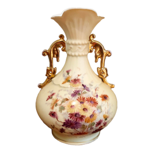 Antique Rw Rudolstadt Germany Hand-Painted Floral Vase Gilded Double Handles