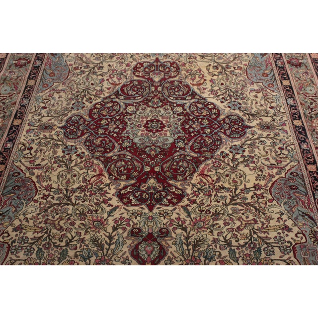 1920s Hand-Knotted Antique Isfahan Rug in Beige With Red and Blue Floral Pattern For Sale - Image 5 of 7