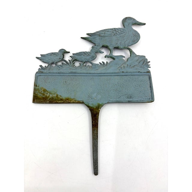 Vintage Cast Iron Patina Metal Duck Crossing Stake Sign For Sale - Image 4 of 4