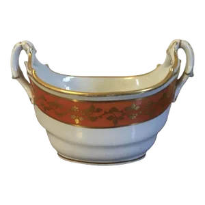 Antique 19th Century Worcester Porcelain Boat Shaped Sugar Bowl with Bright Red Glaze