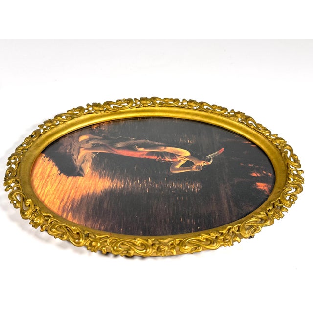 Gold Early 20th Century Art Nouveau Native American Maiden Lithograph - Gilt Oval Frame For Sale - Image 8 of 10