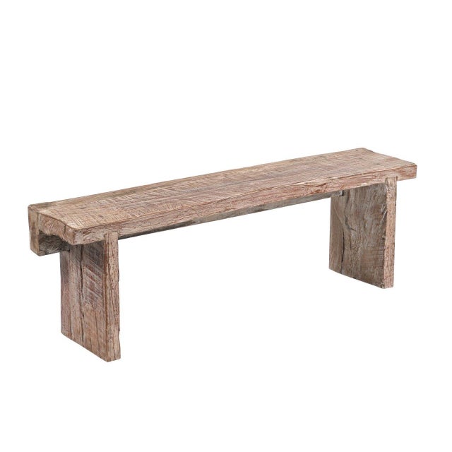 Indian Carved Front Rustic Teakwood Bench For Sale - Image 4 of 4